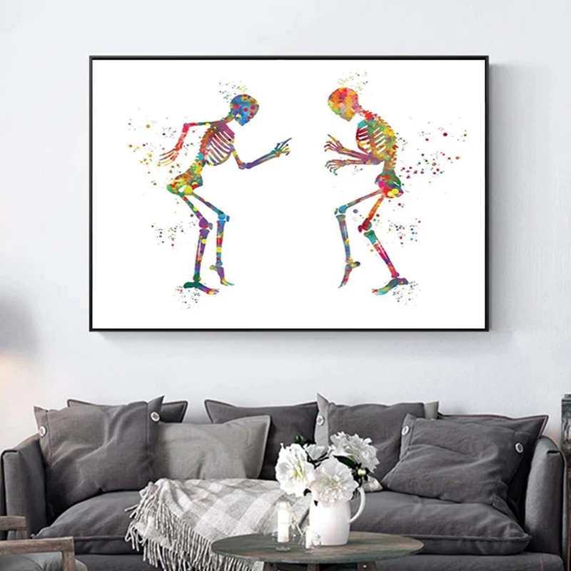 

Human Anatomy Poster Dancing Skeleton Interesting Medical Print Plastic Surgeon Gift Art Canvas Painting Clinic Decoration