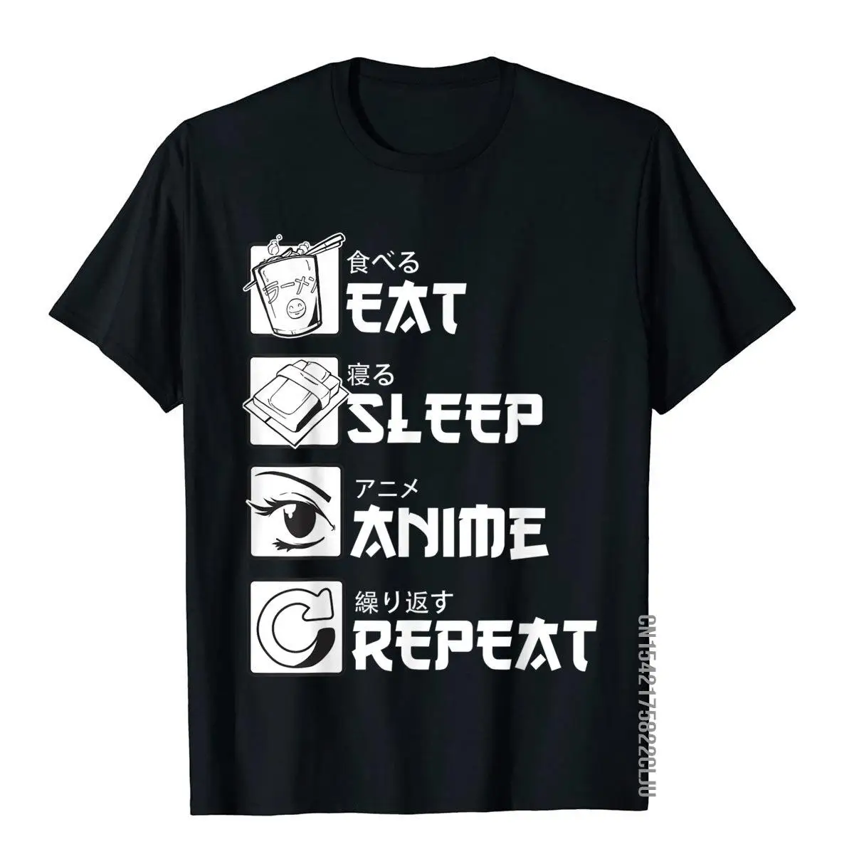 

Eat Sleep Anime Repeat Shirt Funny Japanese Manga Gift Tee T-Shirt Casual Tops Tees For Men Cotton T Shirts Printed Plain