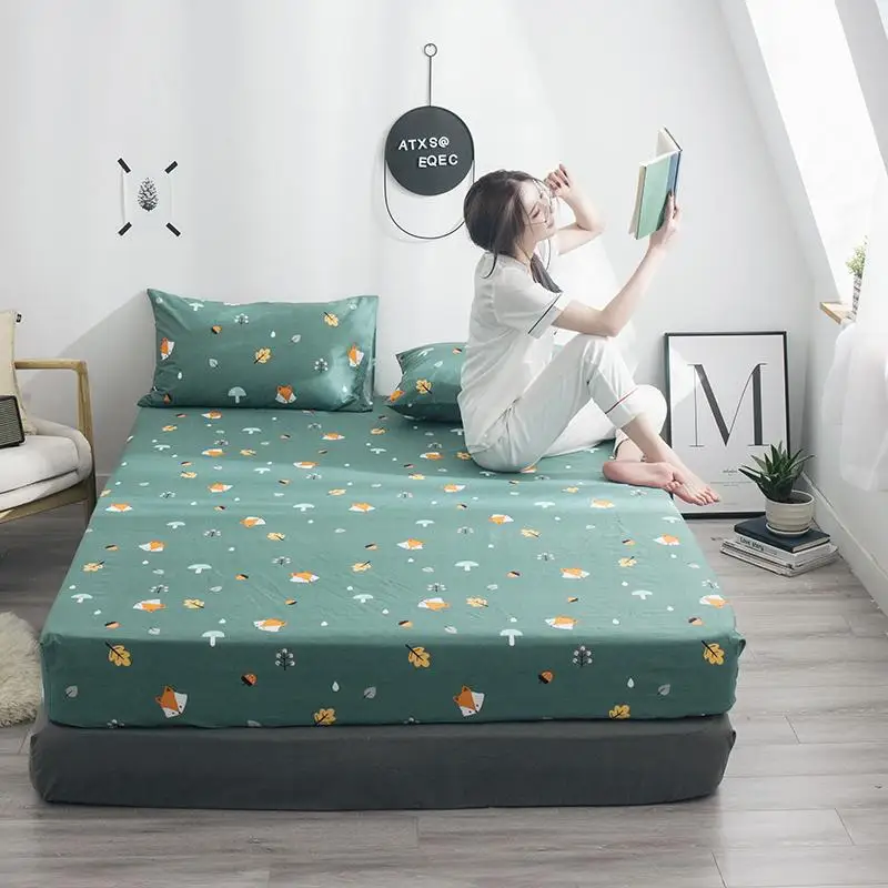 

2019 New Product 1pcs 100% Cotton Printing bed mattress set with four corners and elastic band sheets