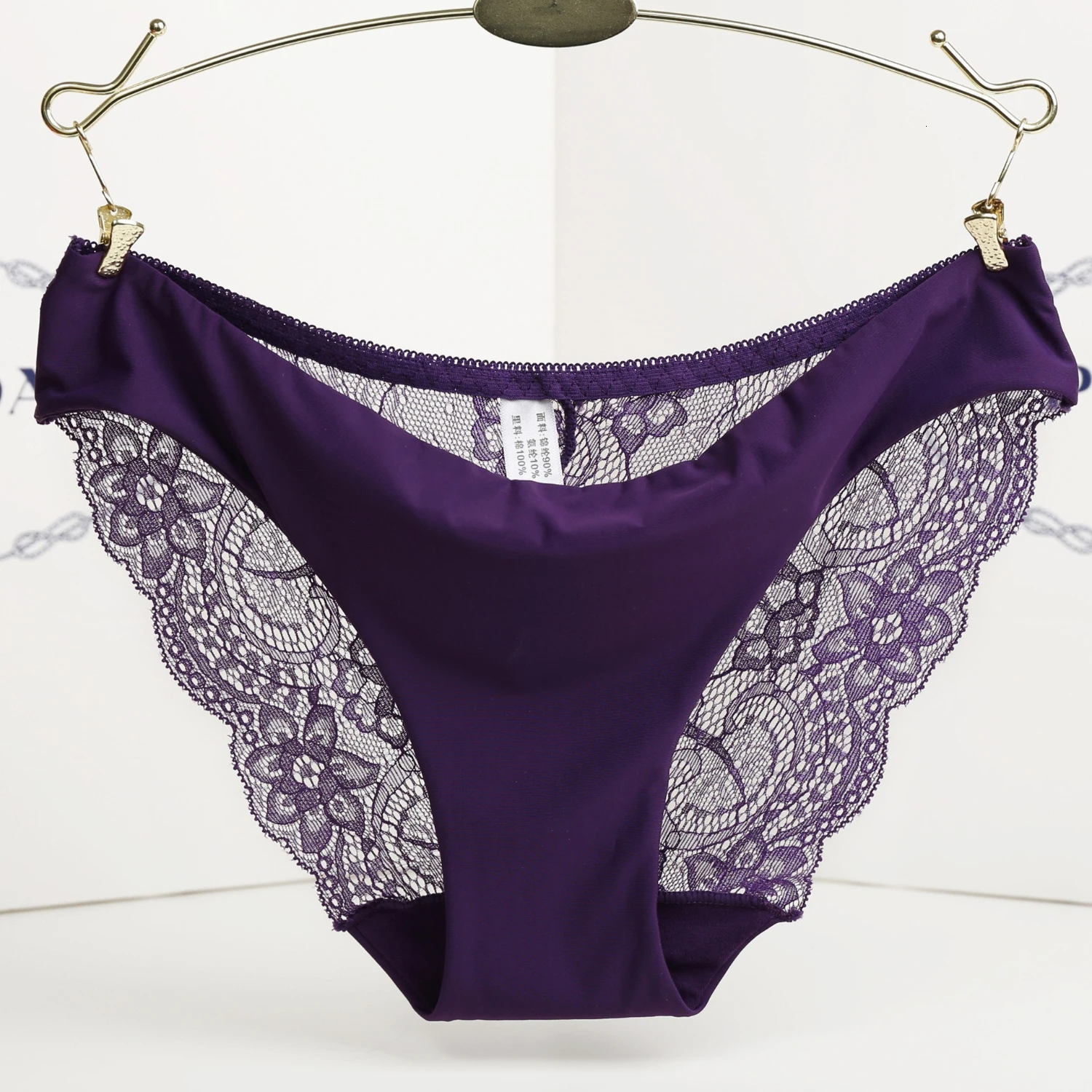 Purple Woman Panties Ladies Underwear Sexy Lace Plus Pantyhose Transparent Low Rise Cotton Briefs Intimates New Hot on Sale - Цвет: Purple