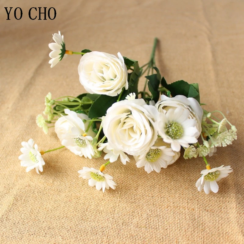 Искусственный цветок YO CHO мини букет шелковых роз маргаритки сделай сам