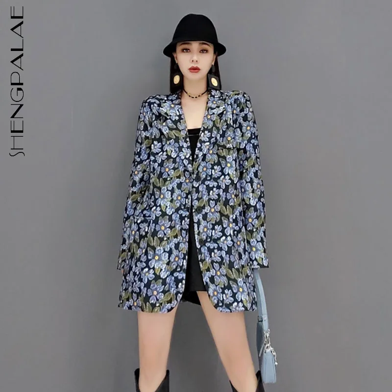 

SHENGPALAE Fashion Floral Printed Blazer Women's Autumn 2021 New Notched Loose Single Breasted Long Sleeve Suit Jacket Female
