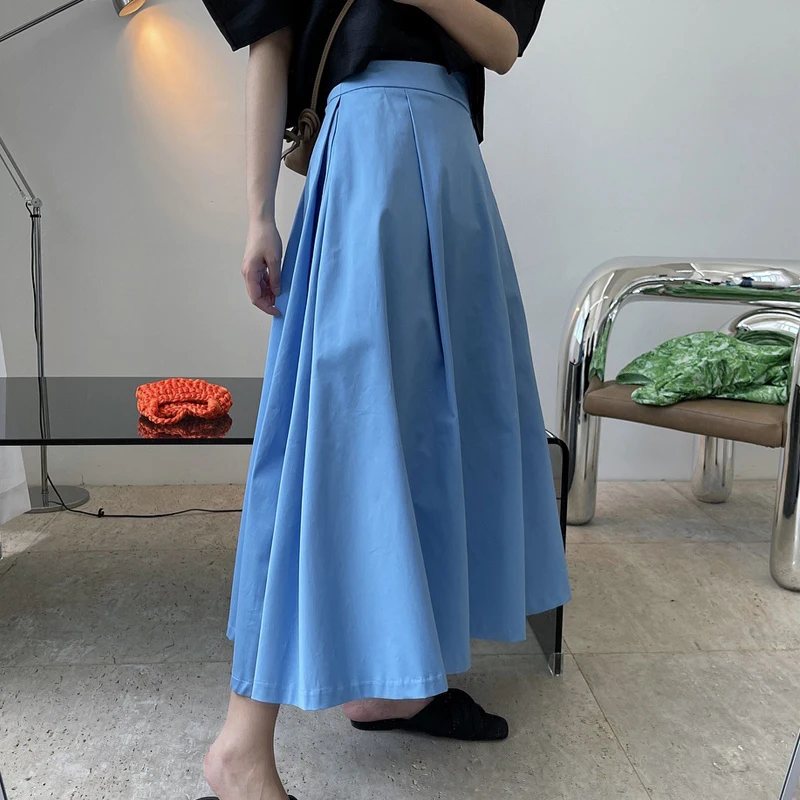 

Summer women's casual solid color high waist loose skirt