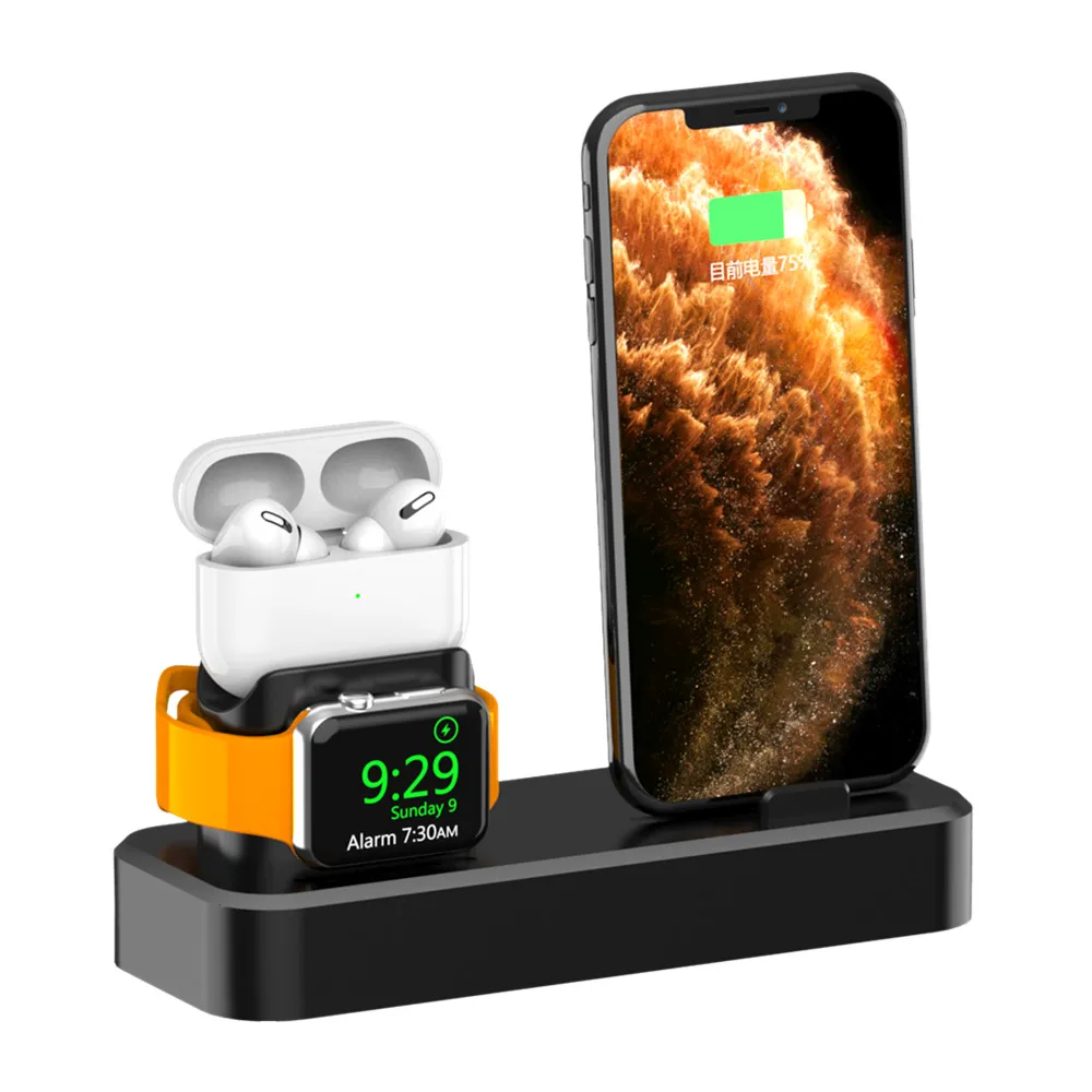 

3 In 1 Charging Dock Holder for IPhone 12 11 XS XR 8 Silicone Charging Stand Dock Station for Apple Watch 6 5 4 for Airpods Pro