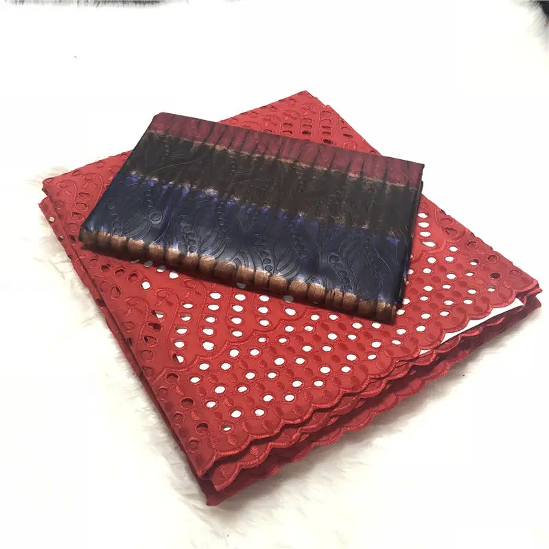 5 ярдов Красный бассейна парча в Гвинейском стиле африканских Базен Rihce Brode с 2