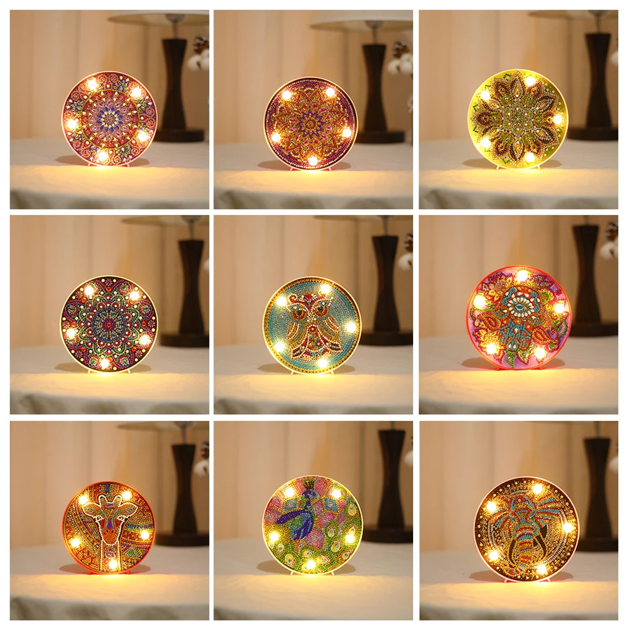 

Brand new 5D DIY diamond painting LED lamp snowman alien mosaic embroidery animal landscape mandala kit Christmas gift