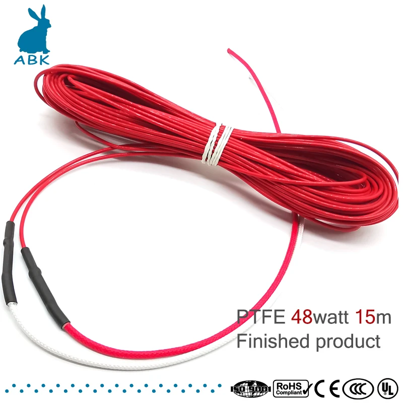 

F6K 15meter 48w carbon fiber heating cable PTFE Flame retardant non-toxic radiation-free heating wire warm Heat cable