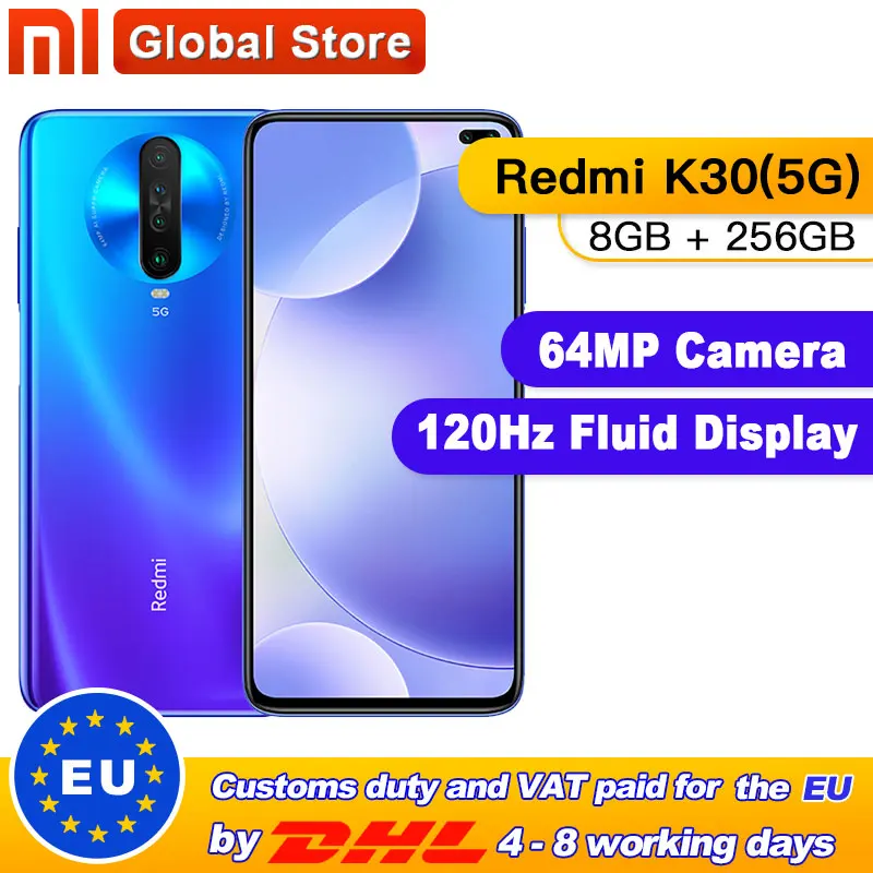 Оригинальный Смартфон Xiaomi Redmi K30 5G 256 ГБ 8 Snapdragon 76 Восьмиядерный 6 67 дюйма 64 мп
