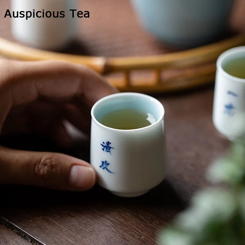 

2pcs 30ml Pure Handwritten Calligraphy Ceramic Tea Cup Handmade Household Master Cup Kung Fu Tea Set Tea Cup Small Smelling Cup