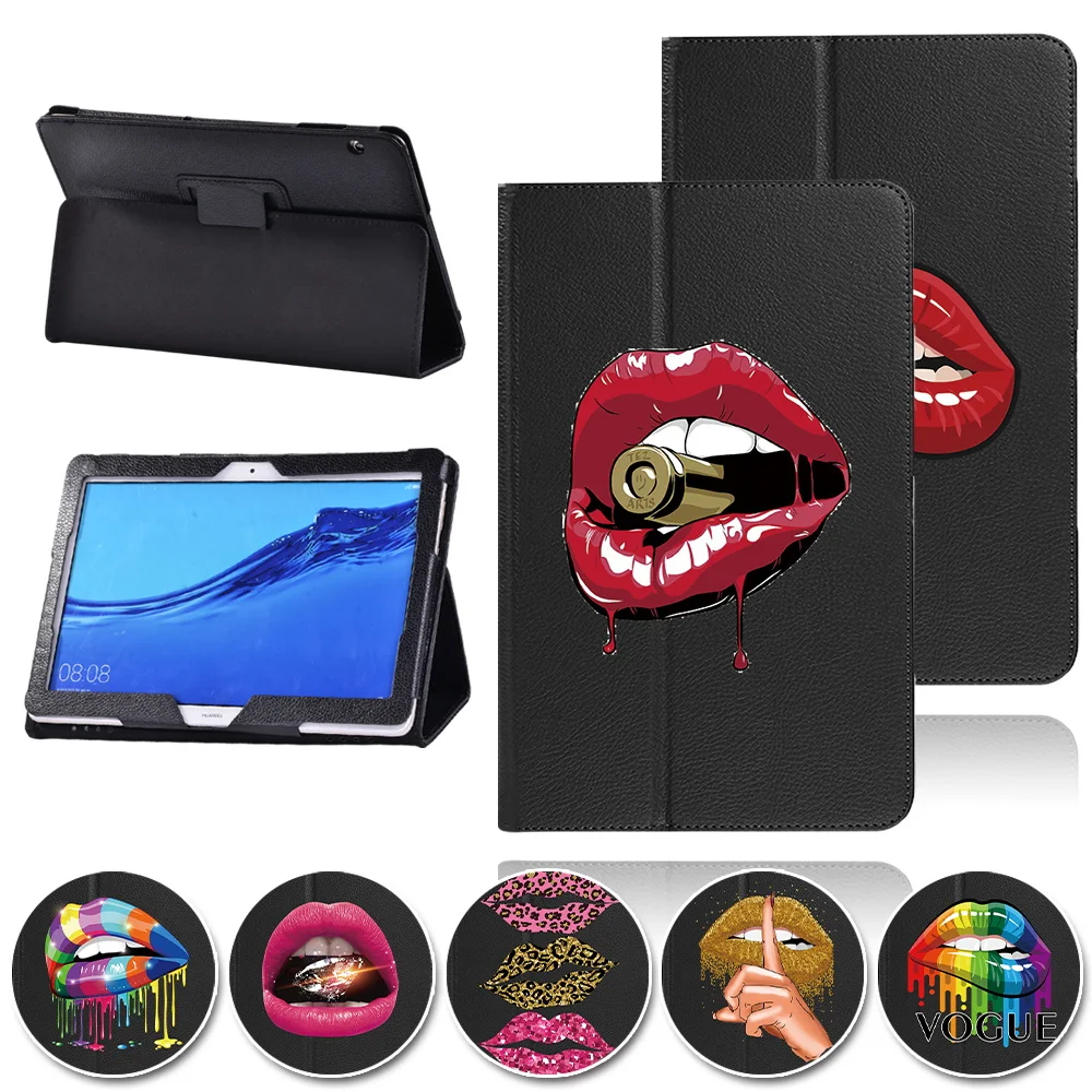 

Чехол для планшета Huawei MediaPad T3 10 9,6/T5 10 10,1, кожаный защитный чехол с принтом рта и задней опорой, Складная крышка, защитный чехол