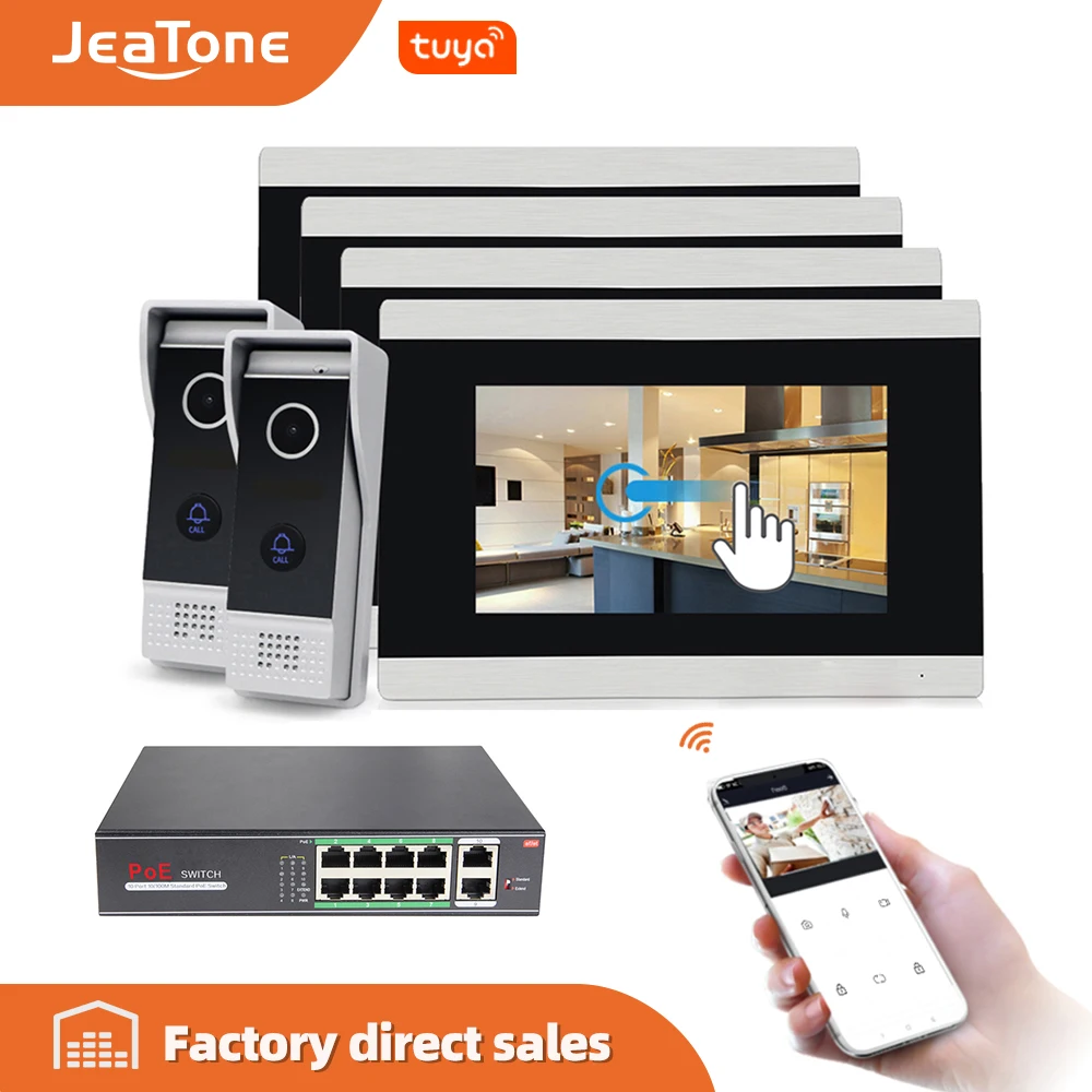 Touch Screen Draadloze Wifi Ip Video Deurtelefoon Intercom Video Deurbel Villa Toegangscontrole Systeem Bewegingsdetectie 2 Naar 4 poe