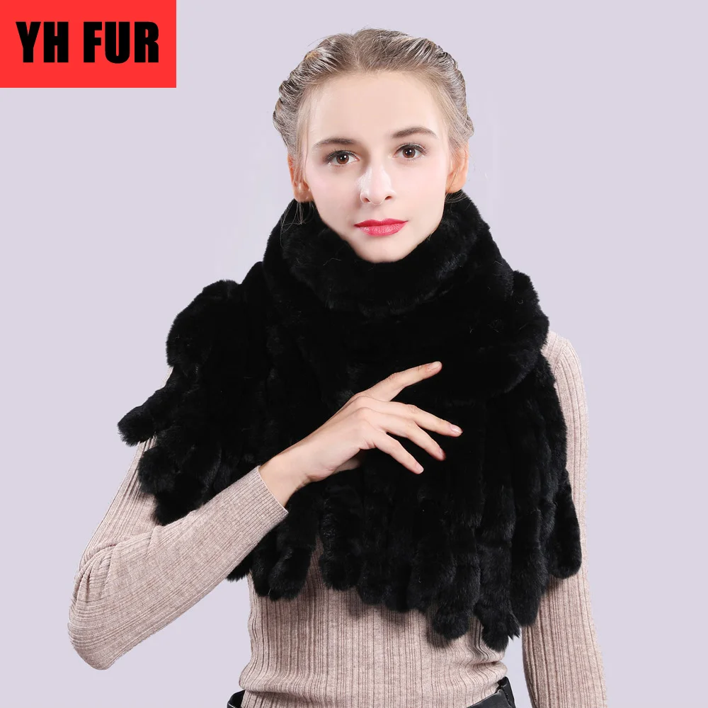 Новинка Женские высокие Стиль настоящий шарф из меха кролика рекс с мехом теплые