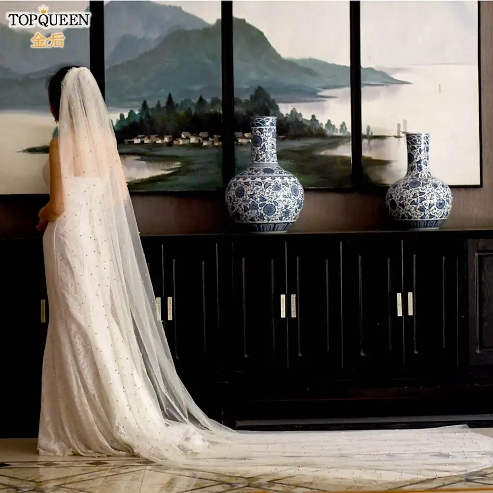 Свадебная вуаль с жемчугом цвета шампанского белая Фата слоновой кости для