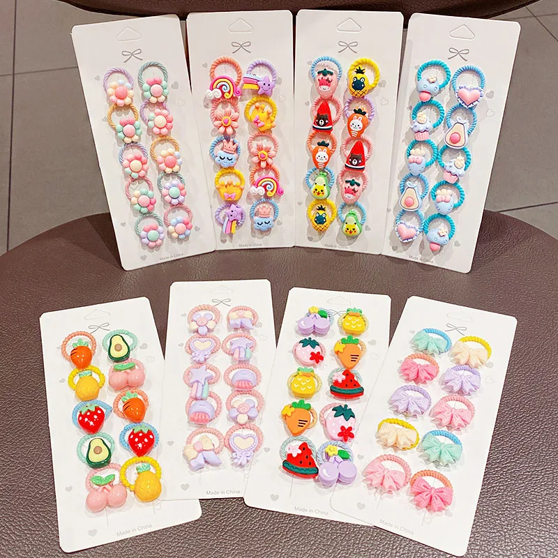 

10pcs Girls Cartoon Flower Animal Small Elastic Hair Bands Scrunchie Kids Ponytail Hair Tie Rubber Bands Hair Accessories Set
