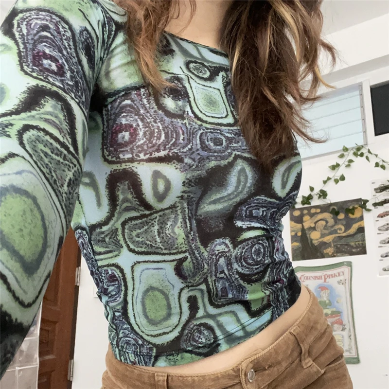 

2021 Tees Clothes Street Tops Womens Clothing Fairy Grunge Shirt Basic Mesh Print Top Women E Girl Gothic Punk Style T-shirts