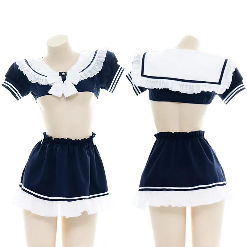 Милый студенческий матросский костюм японский кружевной топ с бантом и мини юбка