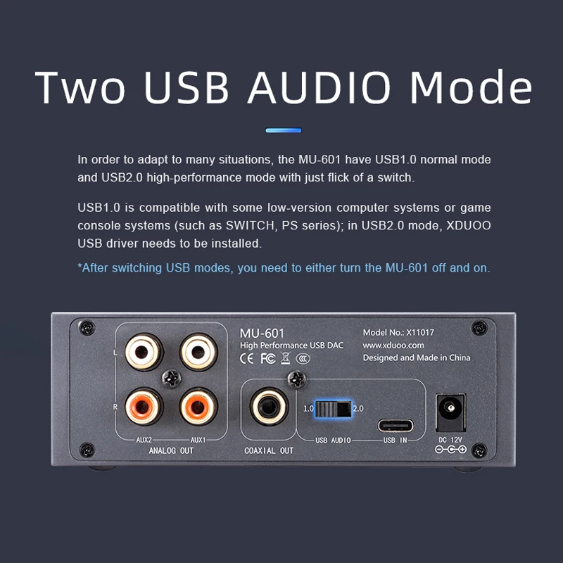 XDUOO MU-601 USB DAC аудио декодирование рабочего стола ES9018K2M PCM 384 кГц/DSD256 XMOS XU208 |