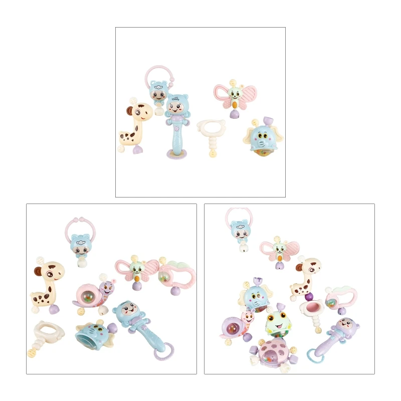 

6-10pcs Baby Toys Hand Hold Jingle Shaking Bell Teether Ring Baby Rattles Toys J2HD