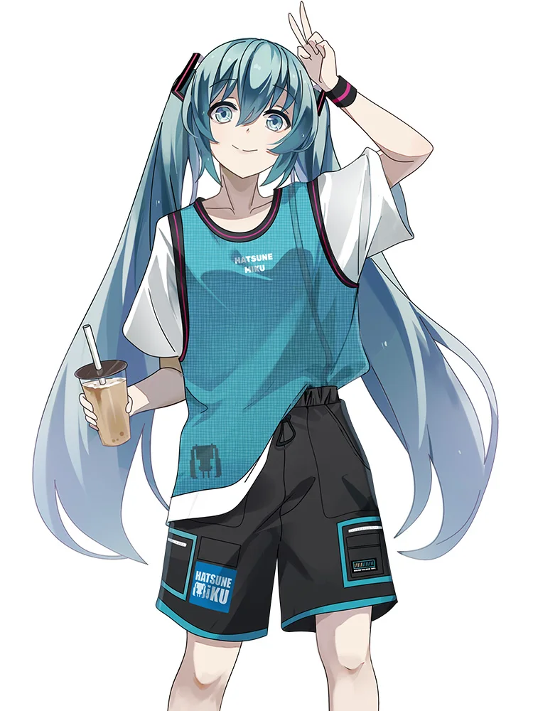 Комплект из рубашки и коротких штанов с Аниме Vocaloid футболка Miku Модный летний
