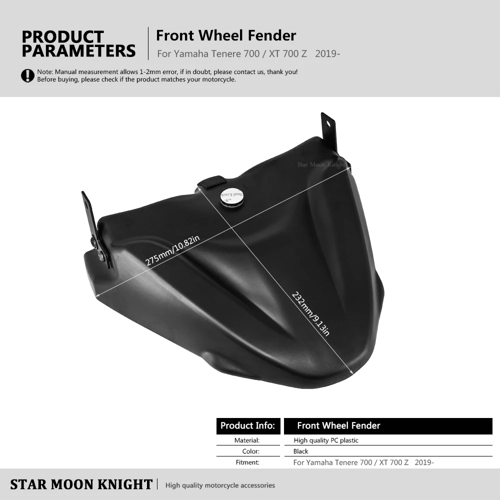 

For Yamaha Tenere 700 T7 T 700 TENERE 700 Front Wheel Upper Cover Hugger Fender Beak Nose Cone Extension Cowl Black