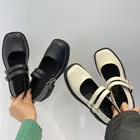 Туфли женские белые из лакированной кожи, на платформе, с ремешком с пряжкой, черные, весна-осень, 2021