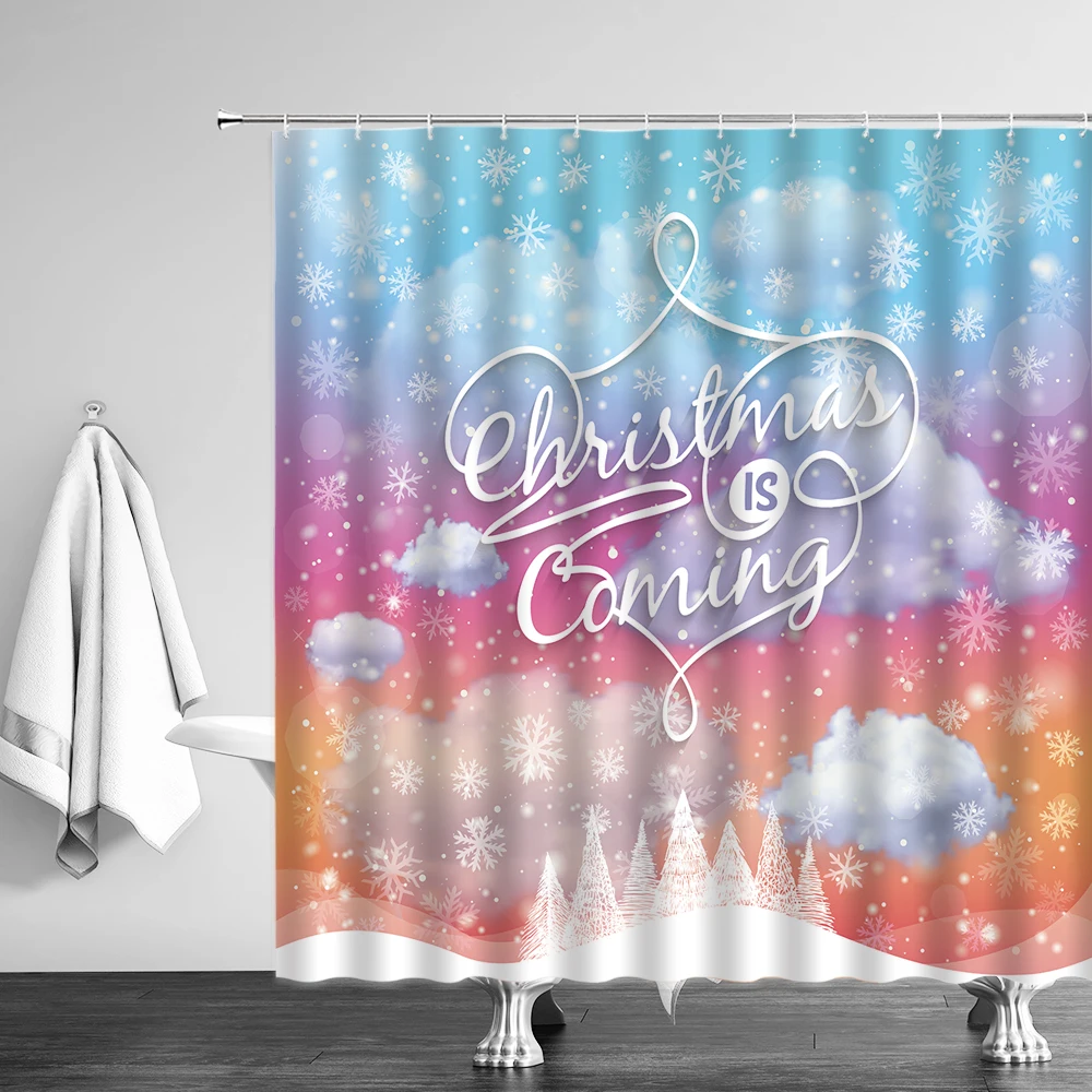 

Waterproof Bathroom Shower Curtain Blue Christmas Fairy Snow Night Printed Washable Quick Dry Wrinkle Resistance Bath Screen