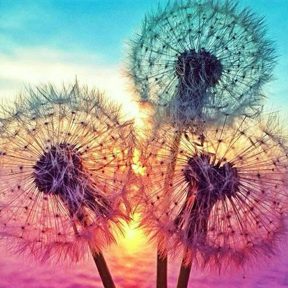 

5D DIY Full Round Diamond Painting Abstract purple dandelion the sunset Cross Stitch Diamond Embroidery Mosaic Home Decoration