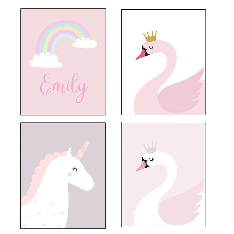 Настенная Картина на холсте с изображением лебедя единорога детской