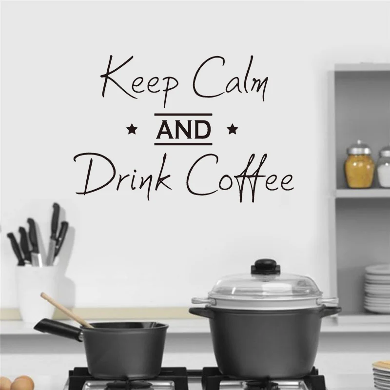 Виниловые обои с надписью Keep Calm and Drink Coffee Наклейка на стену цитатами для