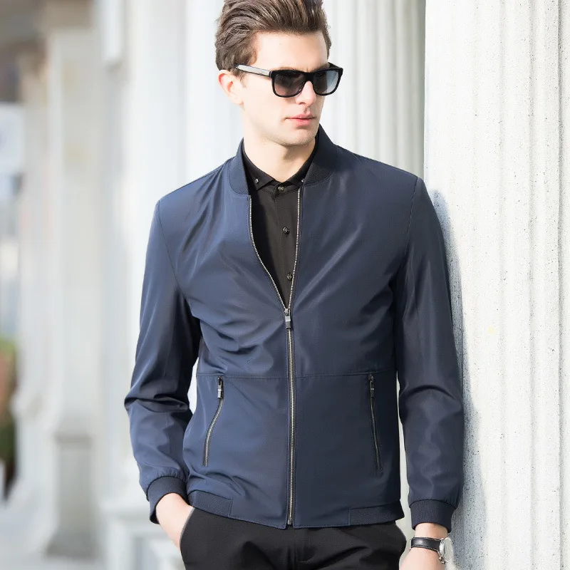 

Jacket men 2019 autumn and winter new business casual men's jacket stand-up collar slim solid color men's baseball shirt