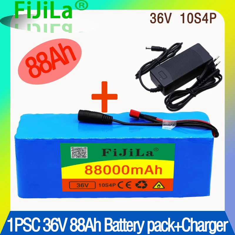 

100% New 36V Battery 10S4P 36V 88Ah Battery 500W High Power Battery 88000mAh Ebike Electric Bike Charger BMS + 42V2A Charger