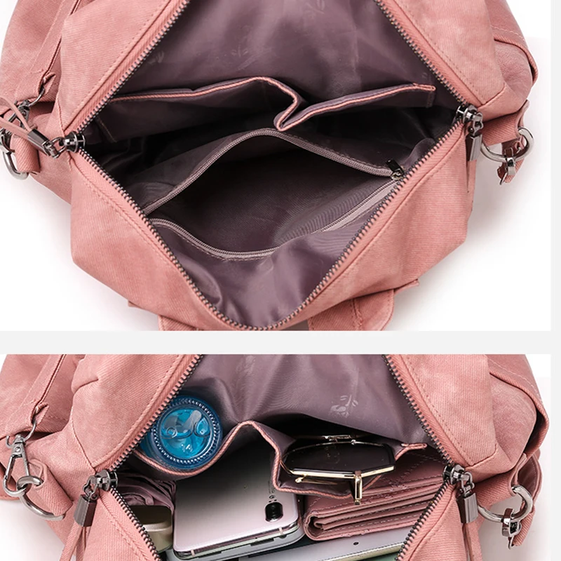 

Travel Backpack Bolsa Feminina FashionZipper PU Solid Softback Women Shoulder Bags Vintage Backpacks For School Teenagers Girls