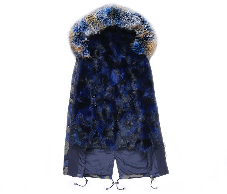 women 2020 real natural raccoon fur liner parkers long design winter overcoat camouflage printed plus size nick coat jacket xxl