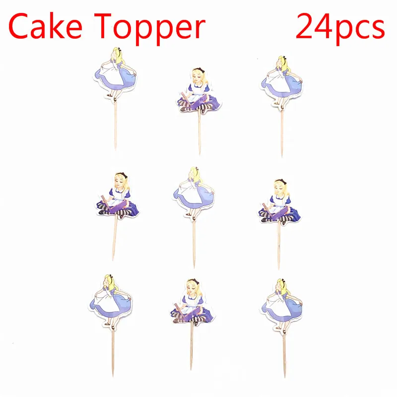 

24pcs Cartoon pattern Alice in Party Cupcake Cake Toppers Picks Kids Birthday Party Supplies Wedding Decorations Cake Cup