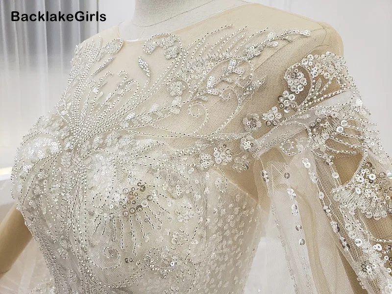 Роскошное Свадебное платье из бисера с накидкой круглым вырезом аппликацией и