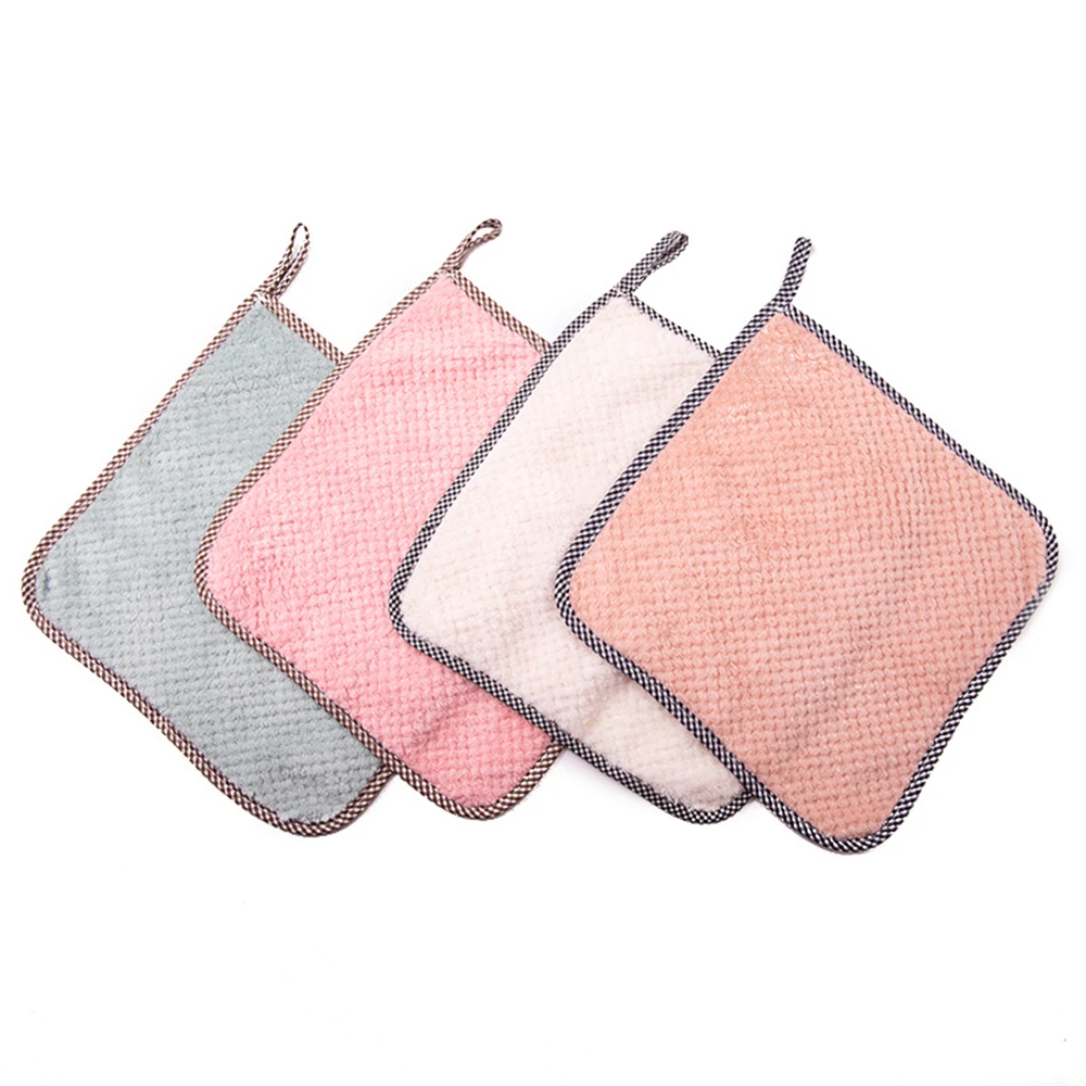 

Brand New Coral Fleece Hanging Type Dish Cloth Kitchen Cleaning Scouring Cloth Rag Absorbent Thickened Hand Towel Hot Sale