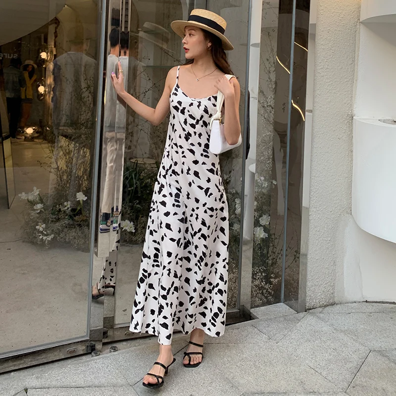 Maxi Printed Women Slip Dress Summer 2020 Elegant Runway Slim Satin Party White Long Tropical Boho Beach Vacation Sundress | Женская