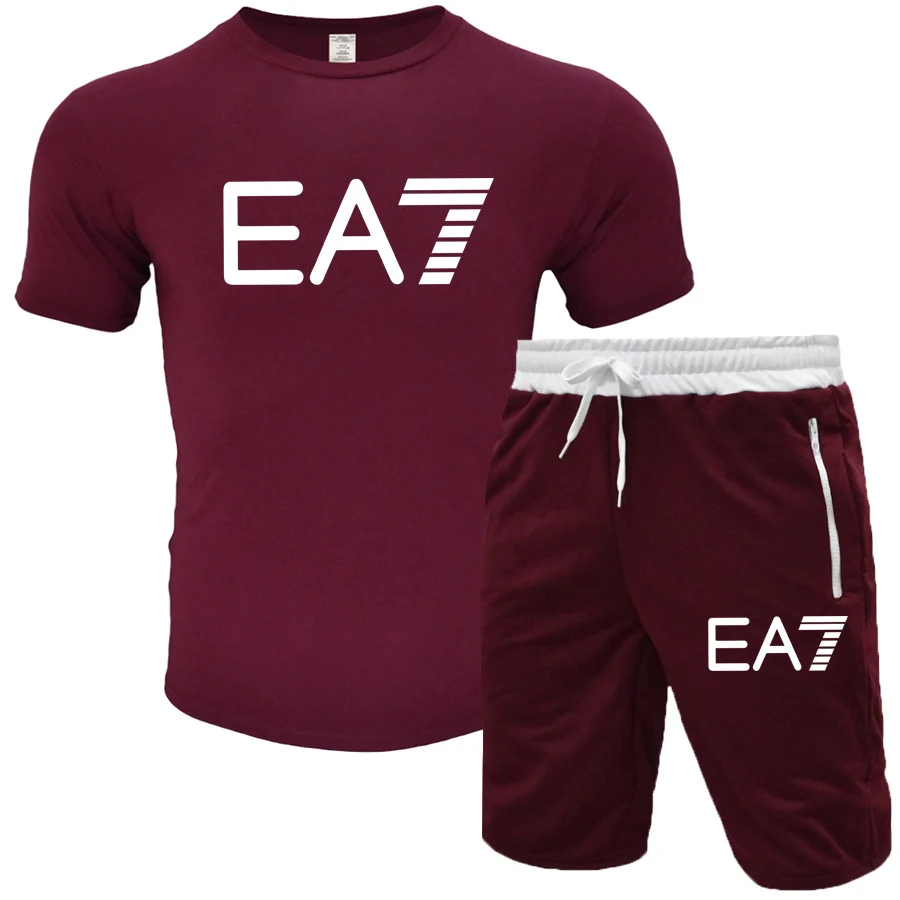 

2021 summer new trend men's clothing personalized fashion printing sports short-sleeved T-shirt + sports leisure short suit