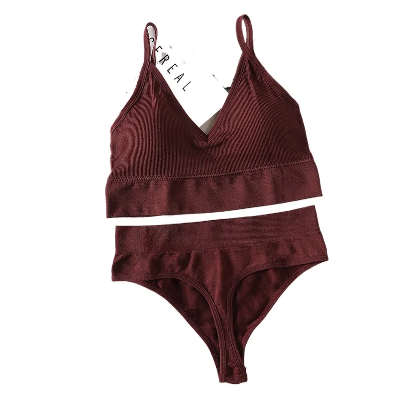 

Women Bra Panties Set Sexy G-String Push Up Bra Crop Top Seamless Underwear Fitness Active Bra Thongs Female Top Lingerie Set
