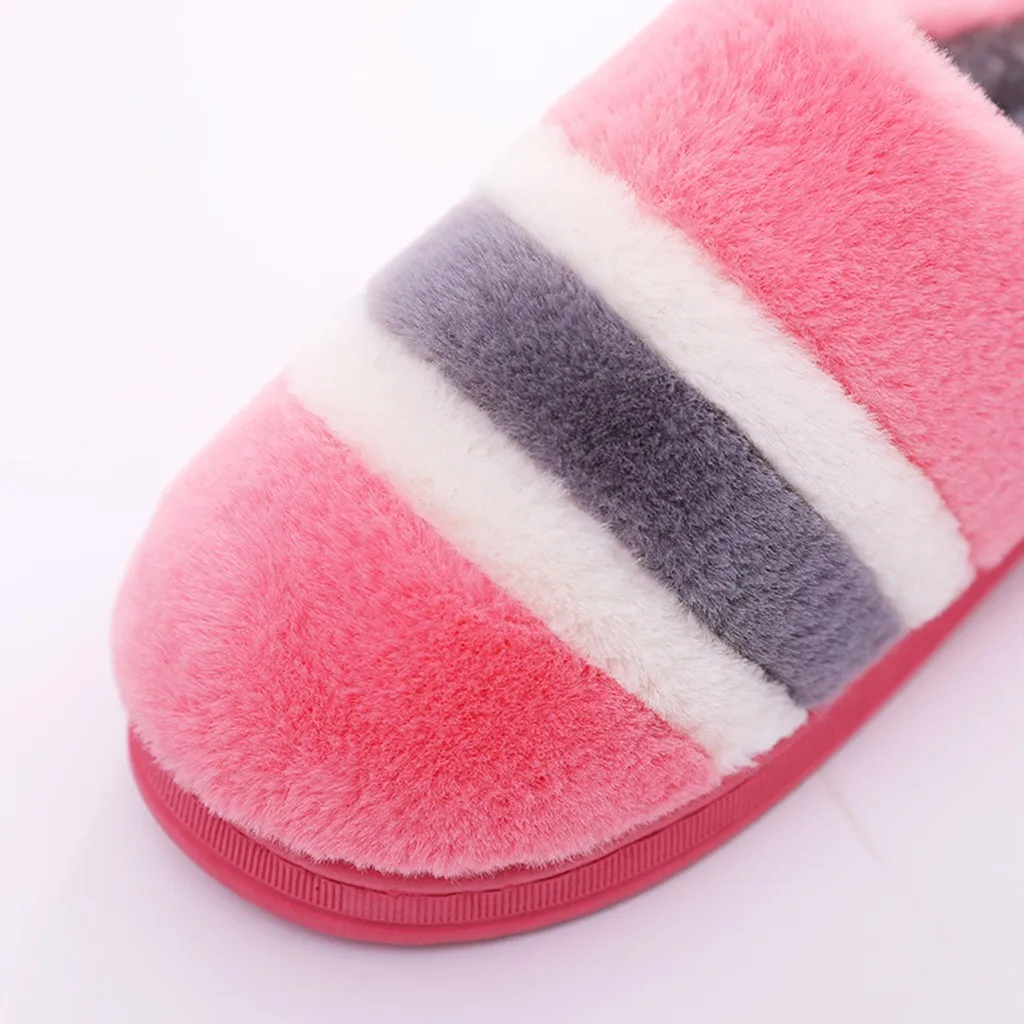 Зимние женские удобные полосатые туфли на платформе домашние тапочки для