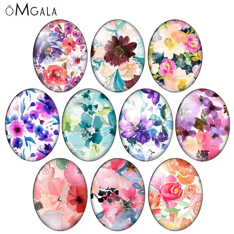 

Beauty Vintage Watercolor Rose Flowers 10pcs 13x18mm/18x25mm/30x40mm Oval photo glass cabochon demo flat back Making findings