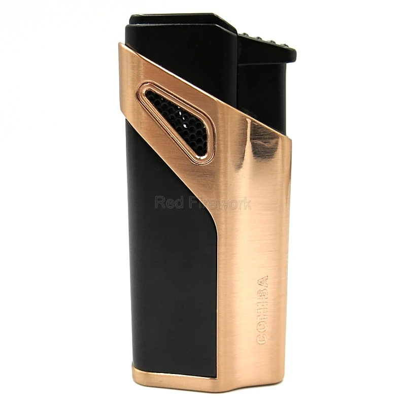 Rose Gold COHIBA модные зажигалки ветрозащитная Зажигалка многоразовая 3 фонарь Jet Blue Flame металлическая зажигалка для сигар с перфорацией - Color: Rose Gold