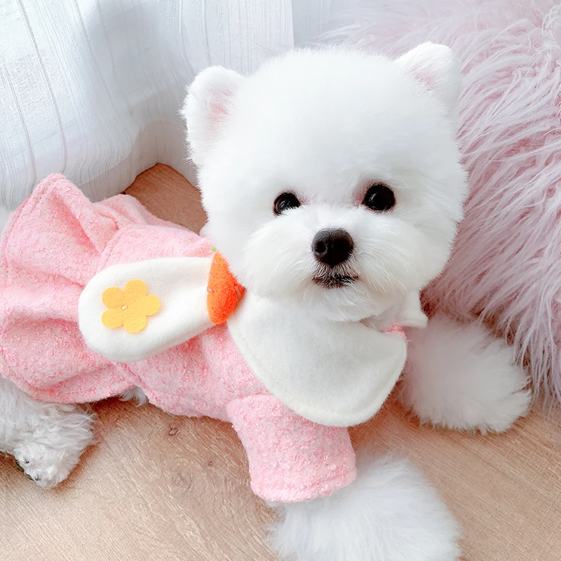 Розовый милый кролик уши зимнее платье для собак XS XL Pet Французский бульдог