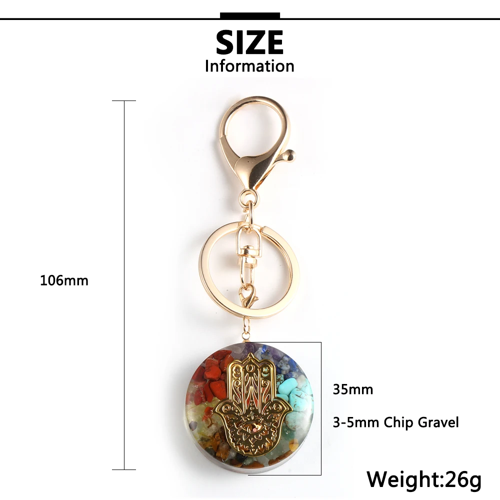 

Reiki Natural Stone Chipped Gravel 7 Chakra Hand Orgone Pendant Keychains Ethnic Healing Crystal Resin Key Holder Accessories