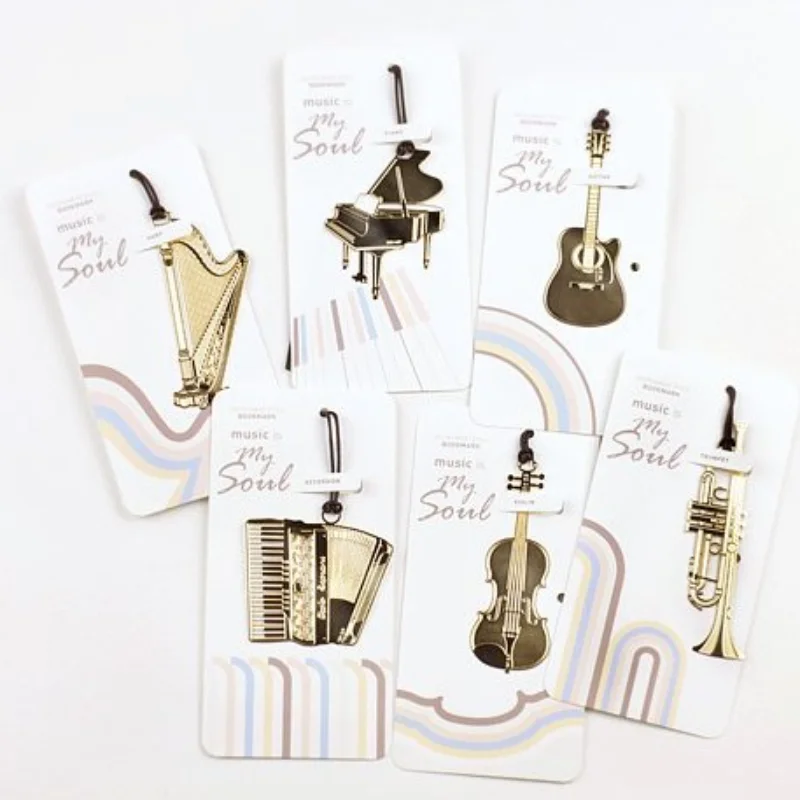 6 Pieces Metal Bookmarks Creative Musical Instrument Gift Reading Stationery