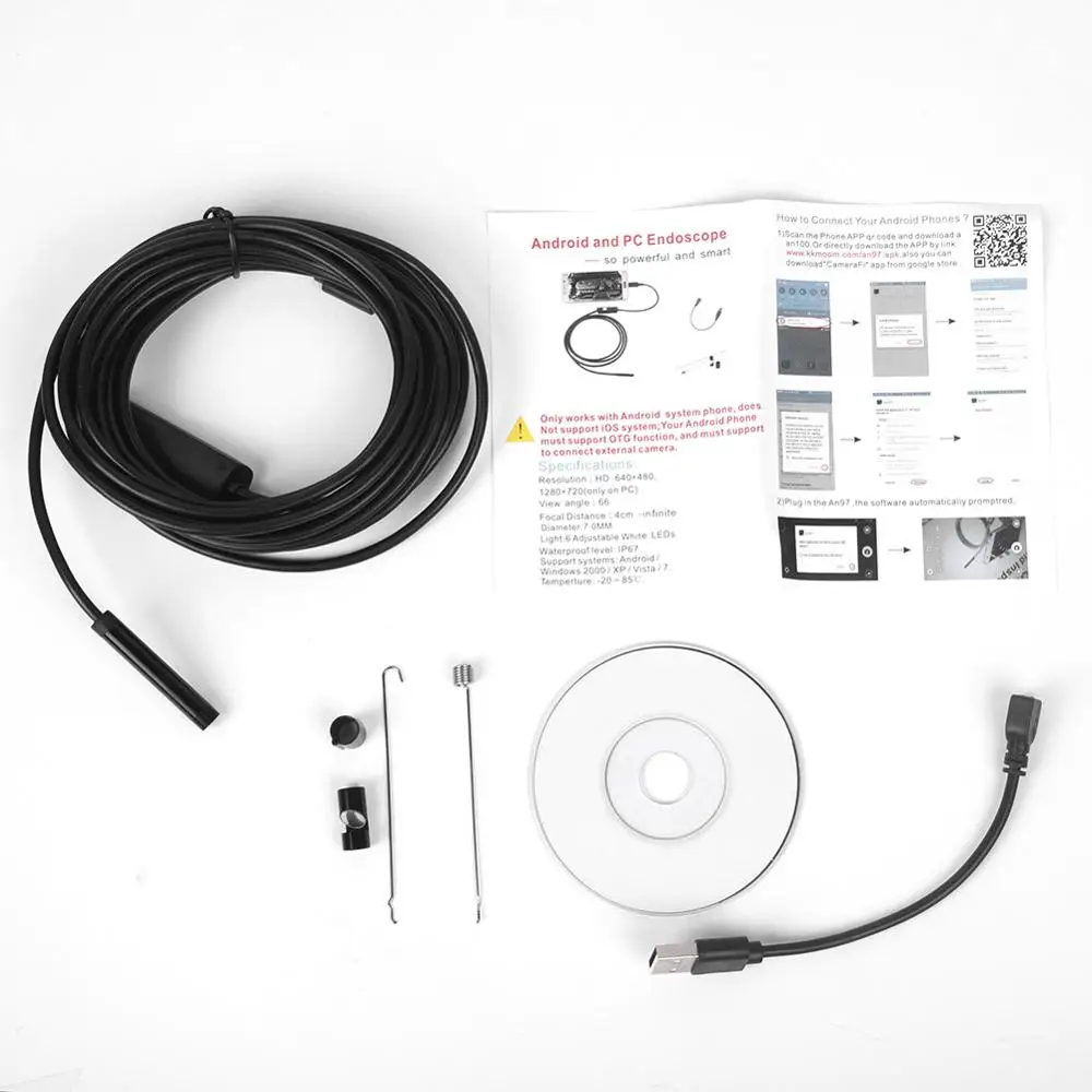 

Pipe Inspection 5M 7mm Camera Plumbing Water-Proof USB Drain Endoscope Sewer Snake Tube Inspection Video Camera For PC Android