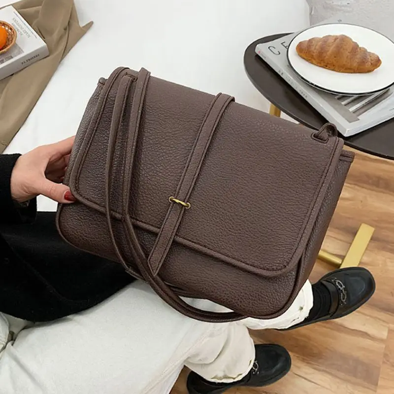 

2021 New Retro High Quality Shoulder Bags for Women Soft PU Leather Solid Color Large-Capacity Designer Crossbody Bag