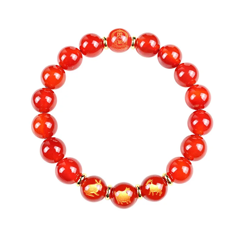 Натуральный красный агат черный обсидиан 12 китайского зодиака повезло браслет