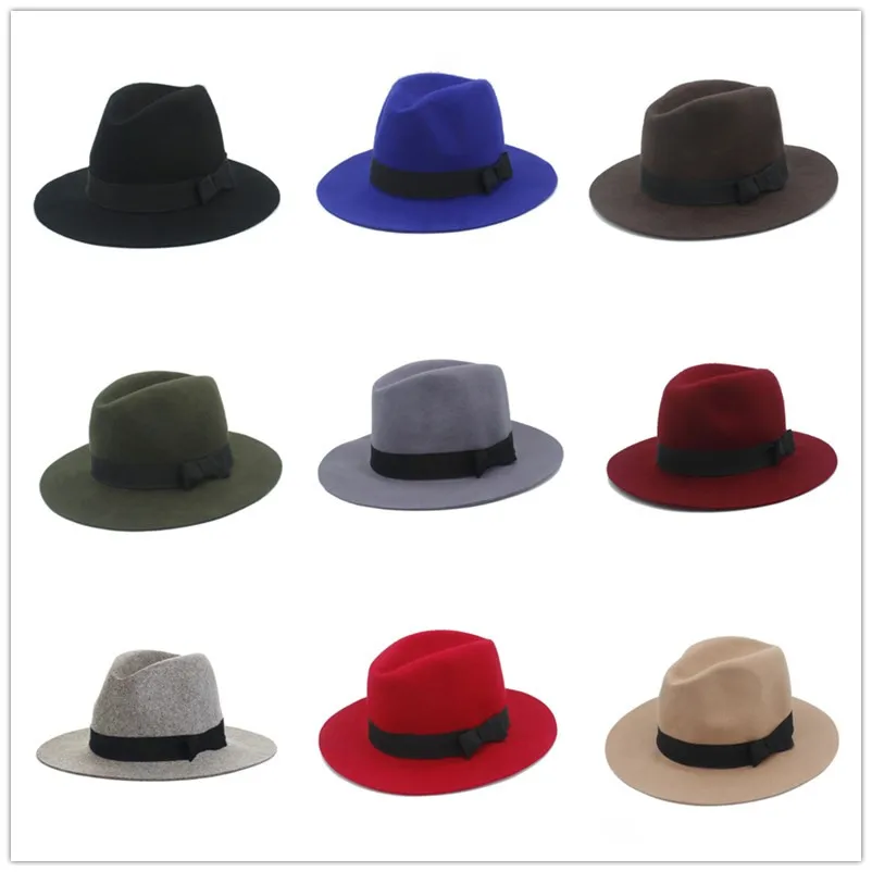 

100% Wool Wide Brim Floppy Felt Trilby Bowknot Fedora Hat For Elegant Womem Ladies Winter Auturmn Cashmere Gangster Church Hat 5