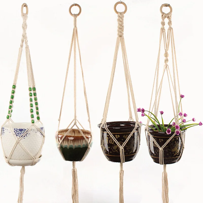 

11 Style Handmade Macrame Net Flowerpot Vintage Knitted Rope Flower Plant Hanging Basket for Home Garden Balcony Decoration